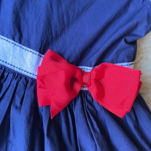 Navy Dress Keyhole Back Free Bow Sz 6X - Picture 3 of 11